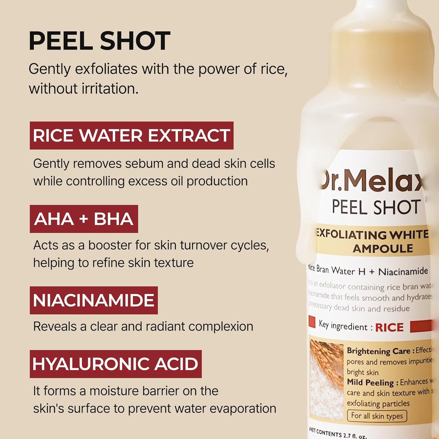 [DR.MELAXIN] Peel Shot Exfoliating White Rice Ampoule 80ml